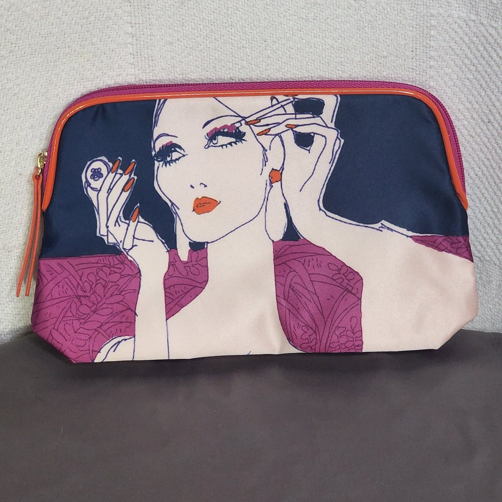 Estee Lauder Vtg Blue Bright Orange Lilac Poly Trimmed Lined Makeup Travel Bag